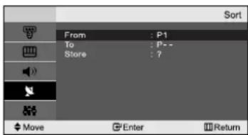Sort From : P1 To : P-- Store : ? Move Enter Return
