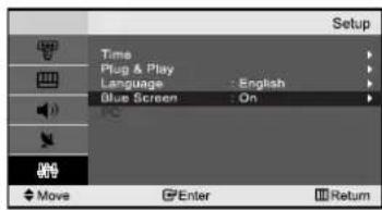 Setup Time Plug & Play Language : English Blue Screen : On Move Enter Return