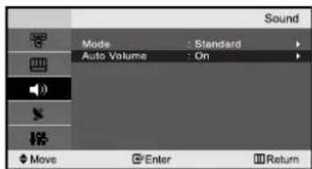 Sound Mode : Standard Auto Volume : On Move Enter Return