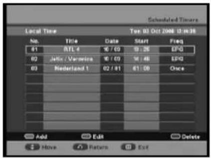 Scheduled Timers Local Time Tue 02 Oct 2008 12:36:36 No. Title Data Start Freq 61 ATL 4 16 / 02 9 : 26 EPO 02/Jahle / Varnette 16 / 02 54 : 48 EPO 03 Nederland 1 02 / 01 61 : 00 Once Add Edit Delete Have Return Exit