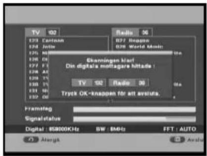 TV 102 123 Cattam 124 Jolte 125 N6 126 O8 127 F1 128 A5 129 V1 130 V1 131 N6 132 N6 Radio 30 027 Rappan 028 World Music Use Eckningen Kurf Die digital's mottagare hitada : TV 102 Radio 30 Use Tryek OK-knappen för att avorika. Framstag Signalstatus Digital : 5800KHz BWMHz FFT : AUTO Averka