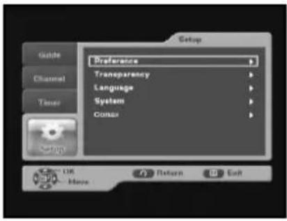 Setup Guide Channel Token Settings Preference Transparency Language System Comax OK Have Return Exit