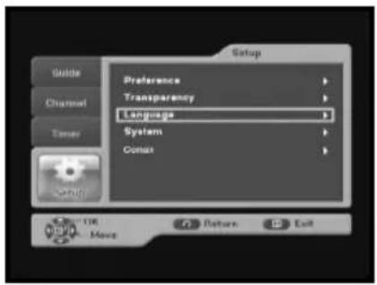 Setup Preference Transparency Language System Comax GO Move Return Exit