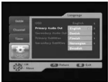 Language Gutble Channel Taper Sohin Primary Audio Out Secondary Audio Out Primary Substitutes Secondary Substitutes English Danish Fenish Hemengish Swedish UK Move Return Exit