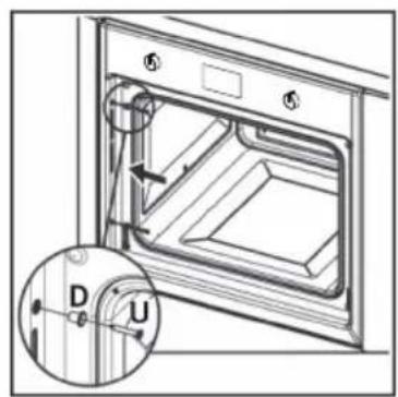 Technical diagram of a door with labeled components and an inset showing a close-up view of the door's internal structure.