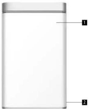 Diagram of a cylindrical container with labeled parts 1 and 2