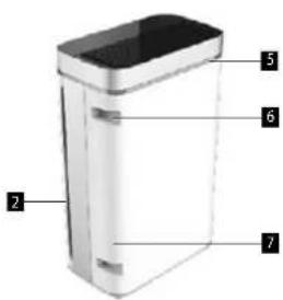 Diagram of a rectangular device with numbered parts labeled 2 through 7