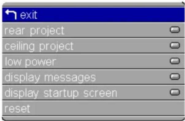 exit rear project ceiling project low power display messages display startup screen reset