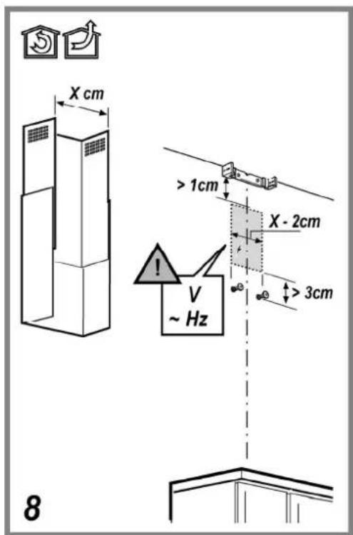 X cm > 1cm X - 2cm > 3cm V ~ Hz 8
