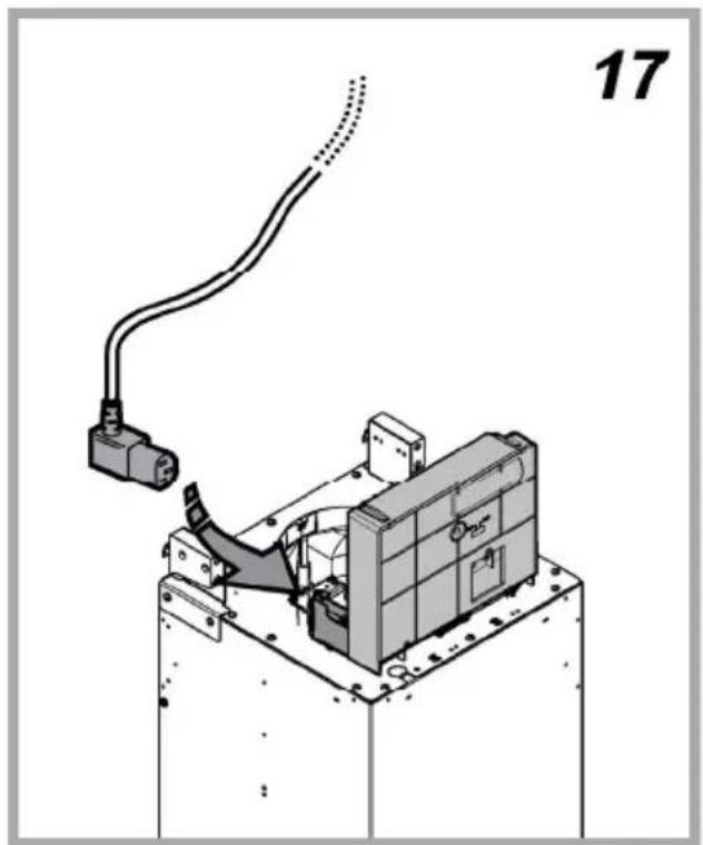 Technical illustration of an electrical enclosure with wiring and a mechanical component (no text or symbols)