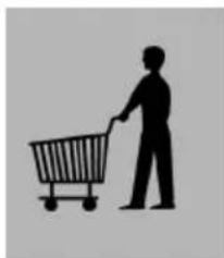 Silhouette of a person pushing a shopping cart (no text or symbols)