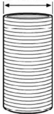 Simple line drawing of a cylindrical object with horizontal lines and a dimension arrow (no text or symbols)