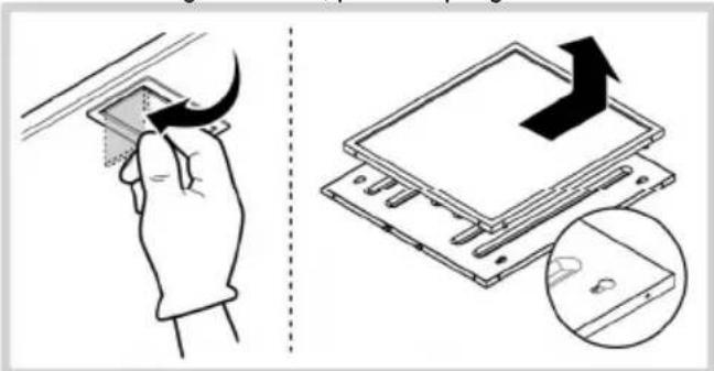 Illustration showing a hand inserting a component into a device with an arrow indicating rotation (no text or symbols present)