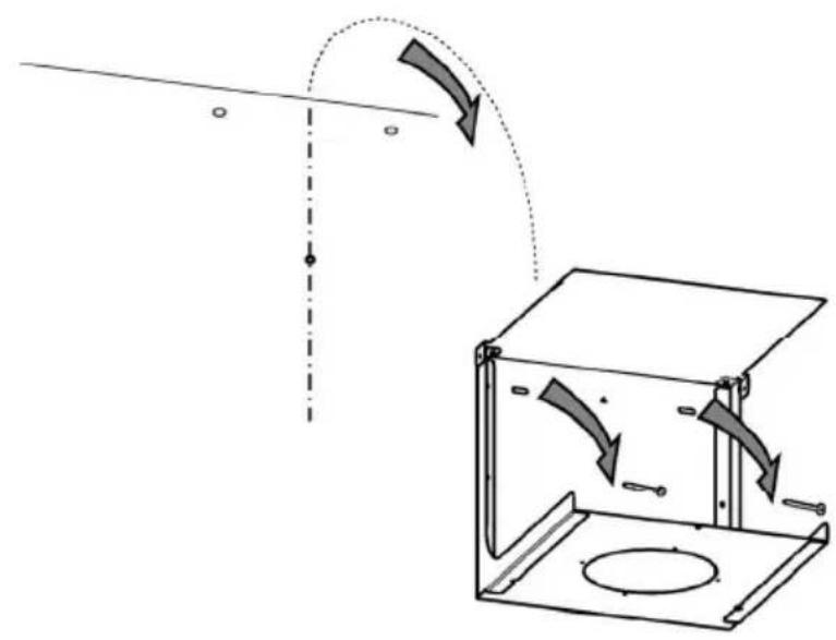 Diagram showing a mechanical device with rotating arrows and a dashed line, no text or symbols present.