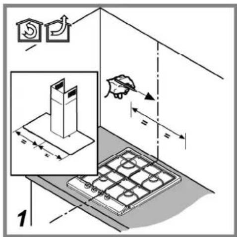 Technical diagram showing installation steps with labeled components and dimension annotations