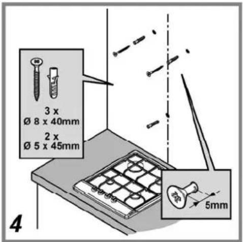 3 x Ø 8 x 40mm 2 x Ø 5 x 45mm 5mm