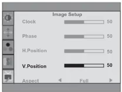 Image Setup Clock 50 Phase 50 H.Position 50 V.Position 50 Aspect Full