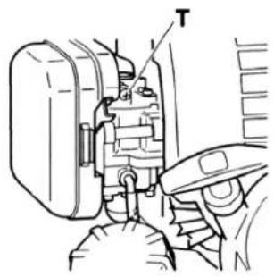 Technical diagram of a mechanical assembly with labeled component 'T'