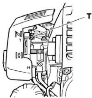 Technical diagram of a mechanical assembly with labeled parts T and H