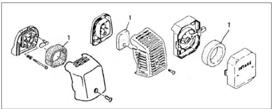 Exploded view diagram of an automotive engine showing exploded components with numbered labels