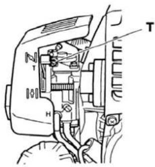 Technical diagram of a vehicle's internal components with labeled parts T and H