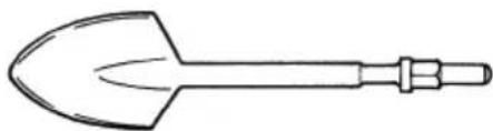 Line drawing of a manual shov with handle and blade (no text or symbols)