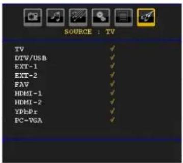 SOURCE : TV TV DTV/USB EXT-1 EXT-2 FAV HDMI-1 HDMI-2 YPbPr PC-VGA