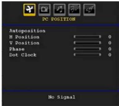 PC POSITION Autoposition H Position 0 ∇ Position 0 Phase 0 Dot Clock 0 No Signal