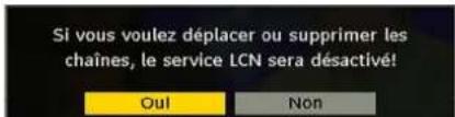 Si vous voulez déplacer ou supprimer les chaînes, le service LCN sera désactivé! Oui Non