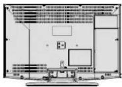 Diagram of a TV setup with labeled components and layout, including screens, speakers, and equipment areas.