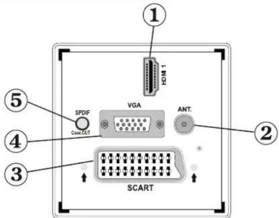 ① HDM 1 ⑤ SPDIF VGA ANT. ② CDOUT SCART ④ ③