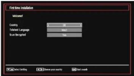First time installation Welcome! Country Totalled Language Scan Ign script OK Yes Select Setting Choose your country Start sounds