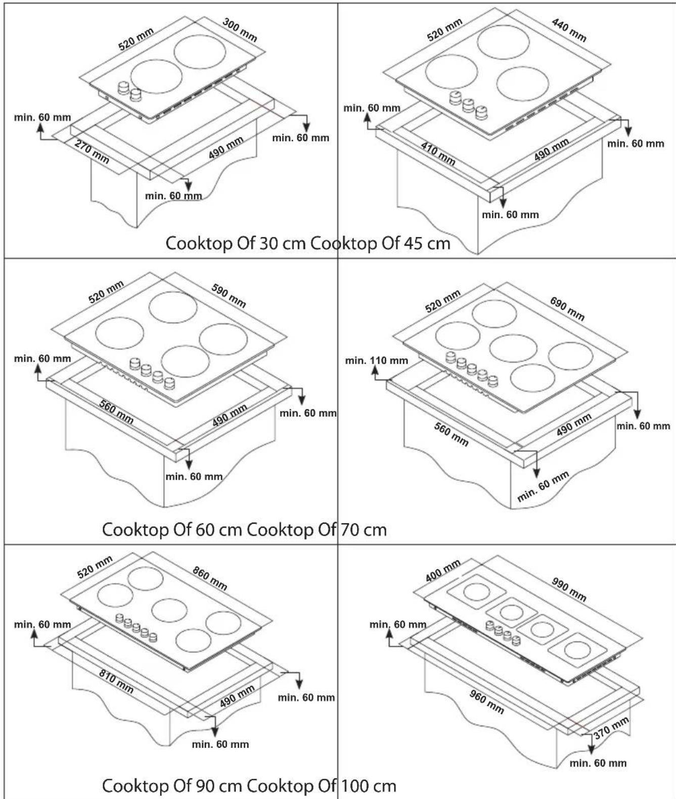 Guzzanti GZ-8201 - COUNTER CUTTING SIZES AND INSTALLATION OF YOUR COOKTOP - 1