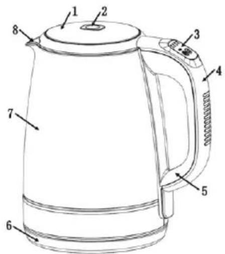 Technical diagram of a water heater with numbered parts for identification