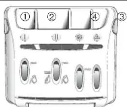Diagram of a toaster front panel with labeled buttons for temperature and air condition control