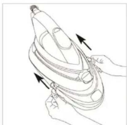 Line drawing of hands using a power iron to adjust or install a component (no text or symbols present).