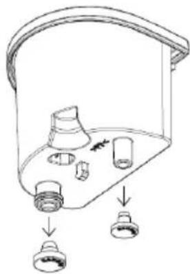 Diagram of a container with internal components and two hanging items (no text or symbols)