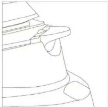 Line drawing of a mechanical component with curved surfaces and a base (no text or symbols)