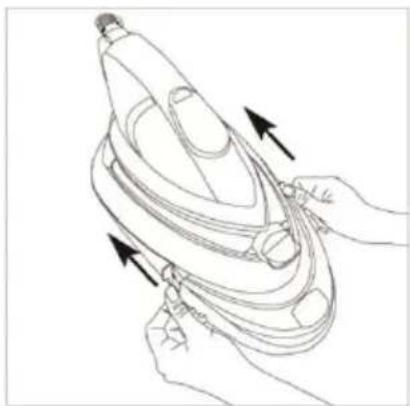 Line drawing of hands using a power iron to lift a component (no text or symbols).