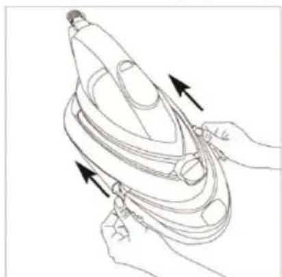 Line drawing of hands using a hair iron to adjust or install a component (no text or symbols present)