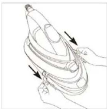 Line drawing of hands holding a steam iron with arrows indicating motion (no text or symbols)