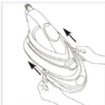 Line drawing of hands holding a device with arrows indicating motion (no text or symbols).