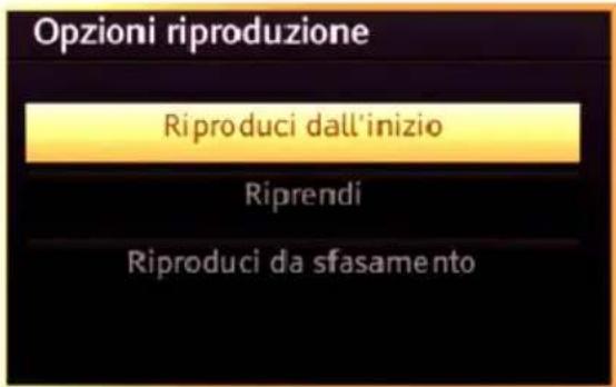Opzioni riproduzione Riproduci dall'inizio Riprendi Riproduci da sfasamento