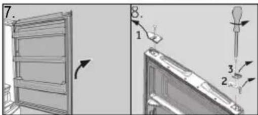 Technical diagram showing a door frame assembly with numbered parts and directional arrows indicating motion or assembly.