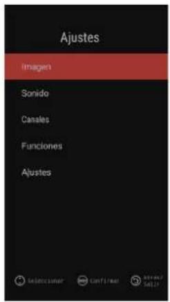 Ajustes Imagen Sonido Canales Funciones Ajustes Seleccumer Confuser Select