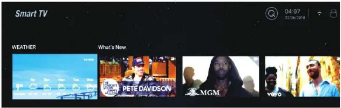 Smart TV 04:07 22/06/2018 WEATHER What's New. PETE DAVIDSON MGM v6v0