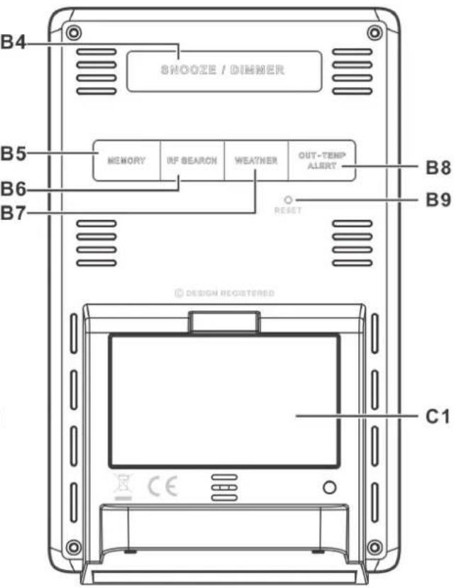 B4 SHOOZE / DINNER B5 MEMORY IRF BEARON WEATHER OUT-TEMP ALERT B6 RESET B7 B8 B9 C1 DESIGN REGISTERED