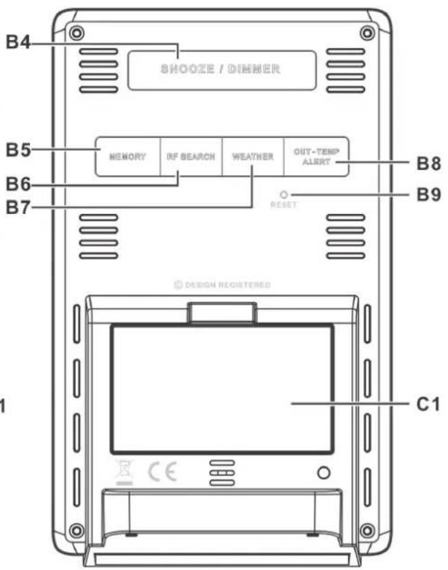 B4 SMOZE / DINNER B5 MEMORY IRP BEARON WEATHER OUT-TEMP ALERT B6 RESET B7 B8 B9 © DESIGN REGISTERED C1