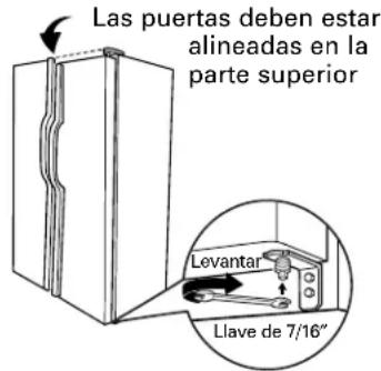 Las puertas deben estar alineadas en la parte superior Levantar Llave de 7/16"