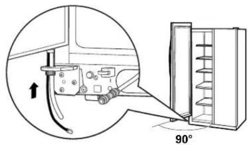 Diagram showing a mechanical assembly with an arrow indicating direction and a 90-degree angle label.